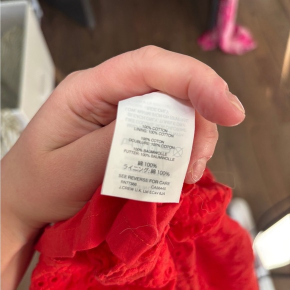 J Crew Coral Red Eyelet Double Strap 100% Cotton Midi Dress Size 10‎ - Picture 7 of 8